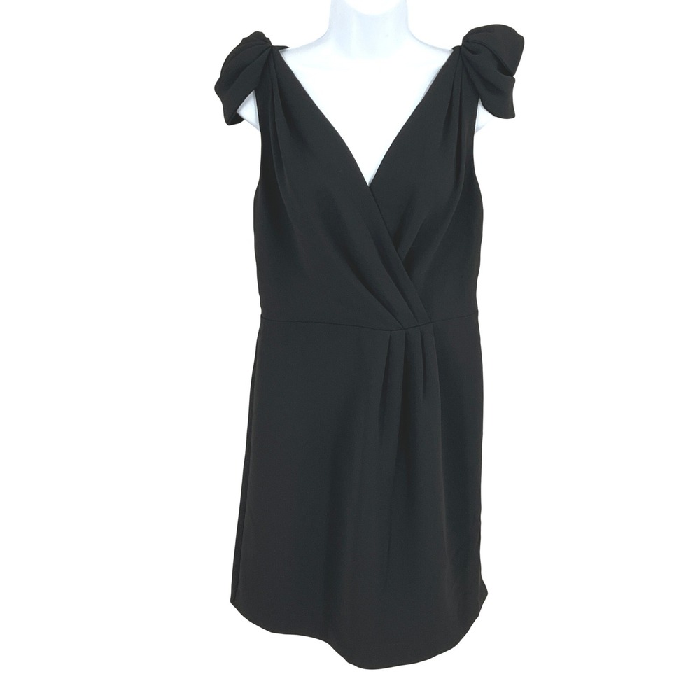 Ann Taylor LOFT Dress‎ Womens 6 Black Wrap V-Neck Knotted Cap Sleeve LBD Preppy